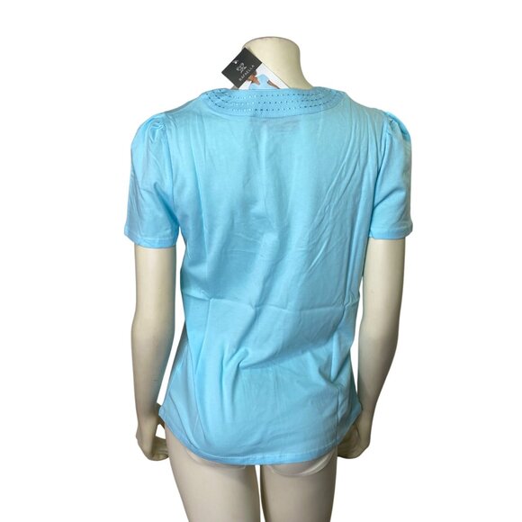 Rafaella Womens‎ Light Blue V-Neck Short Sleeve Top LG NWT - Picture 4 of 10